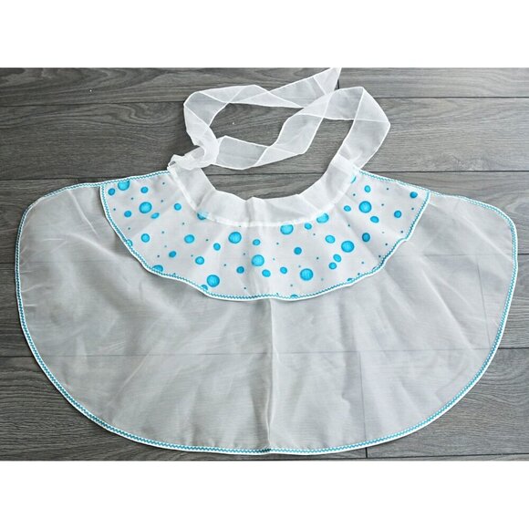 Vintage Apron Christmas Chiffon White With Blue Polka Dots Half Apron 1950s - Picture 2 of 4